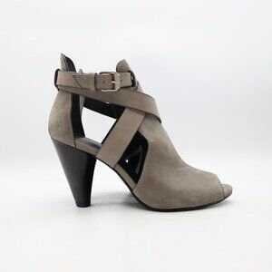 All Saints Benny Gray Suede Women's EU 38 Heeled Bootie Sandal Buckle Ankle Wrap